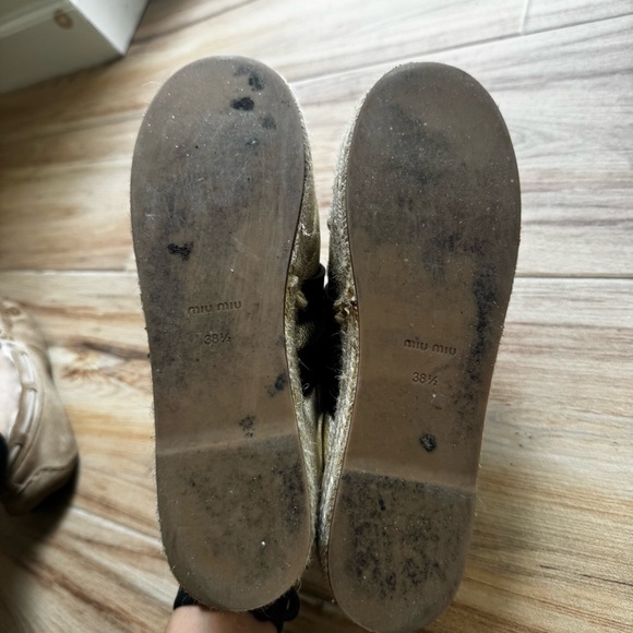 Miu Miu Gold ballet Platform Espadrille Shoes - Picture 6 of 7